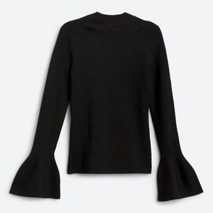 NWT DVF Flutter Sleeve Viscose-Knit Turtleneck Pullover in Black - Small